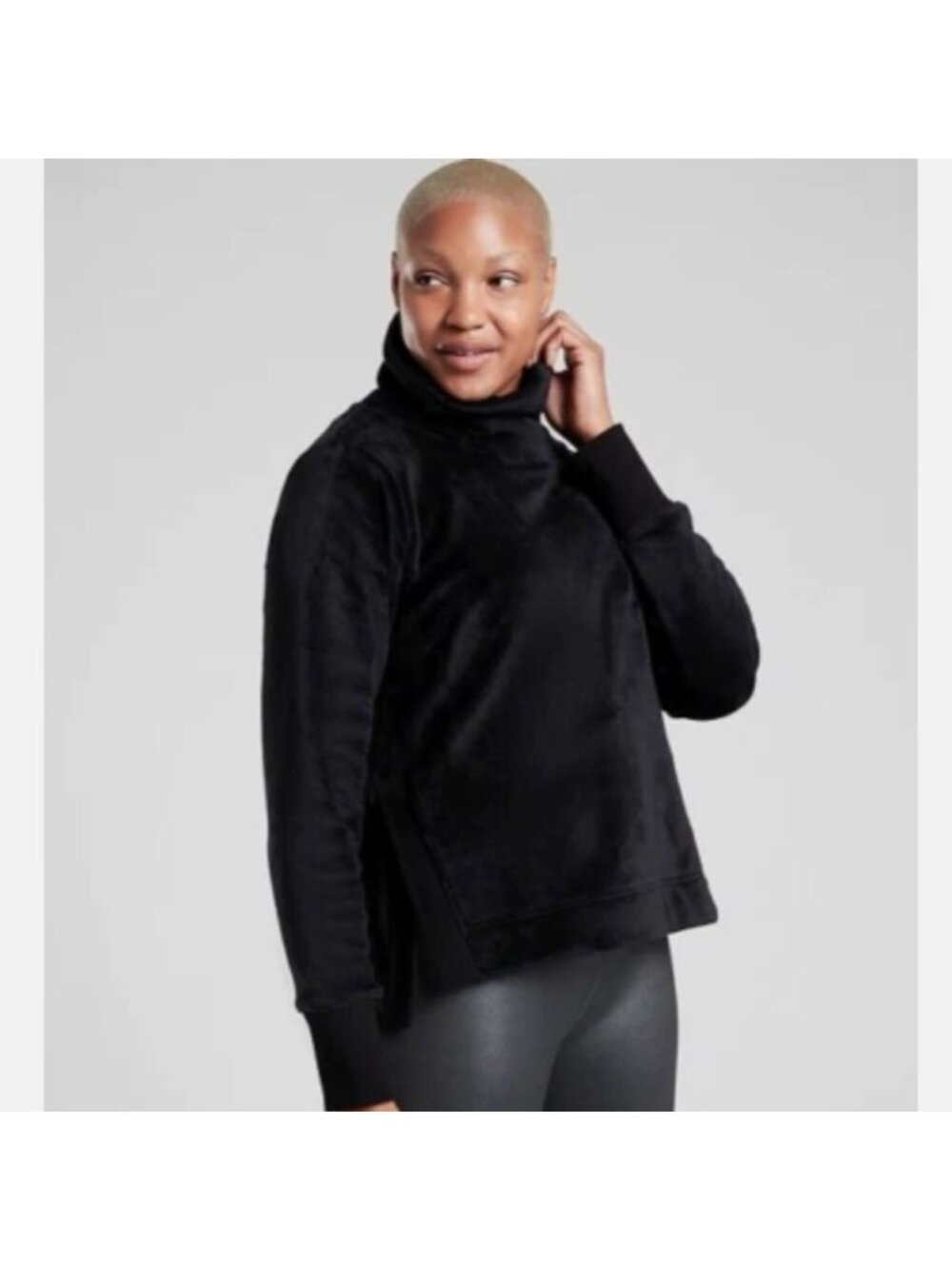 Athleta Double Cozy Karma Funnel Neck Black Pullover Sweatshirt Top S